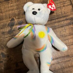 Ty White Bear with Rainbow Accents Plush
